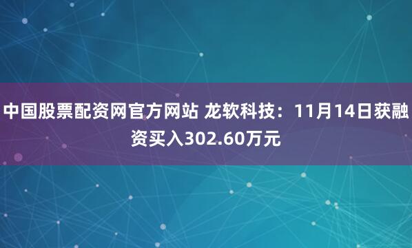中国股票配资网官方网站 龙软科技：11月14日获融资买入302.60万元